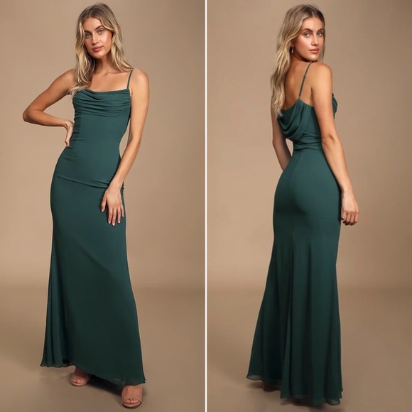 Lulus Dresses & Skirts - NWOT | Lulus | Captivated Emerald Green Cowl Neck Maxi Dress | Sz S